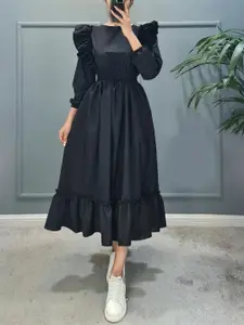 Raiyani Fashion Puff Sleeve Fit & Flare Midi Dress