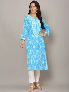 PARAMOUNT CHIKAN Floral Embroidered Notch Neck Lucknowi Chikankari Kurta