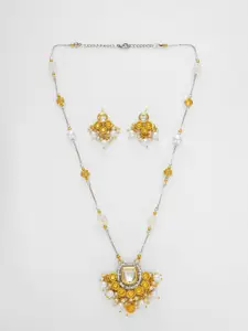 aadita Kundan Studded And Beaded Necklace And Earrings