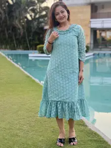 Bhanderi Fashion Self Design A-Line Midi Dress