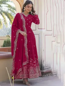 Fashion Basket Emboridered Work Georgette Anarkali Dress With Dupatta