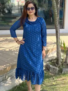 Bhanderi Fashion Women Printed Georgette A-Line Midi Dress