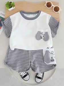 StyleCast x Revolte Boys Striped Round Neck Pure Cotton T-shirt with Shorts