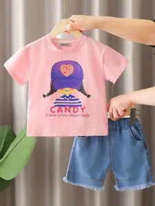 INCLUD Girls Printed Short Sleeves T-Shirt With Shorts