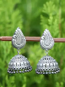 Sangria Antique Silver-Plated Textured Dome Shaped Oxidized Jhumkas