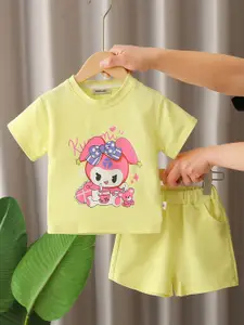 INCLUD Girls Printed Round Neck T-shirt With Shorts