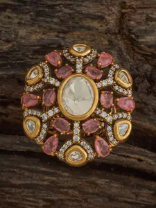 Kushal's Fashion Jewellery Embellished Bridal Pink Victorian-Plated Ethnic Kundan Ring