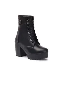 STRASSE PARIS Women High-Top Block Heel Lace-Ups Boots