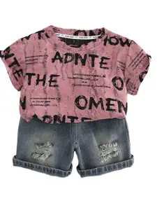 StyleCast x Revolte Boys Typography Printed Round Neck Pure Cotton T-shirt with Shorts