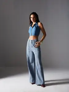 Miss Chase Women Straight Fit High-Rise Heavy Fade Jeans