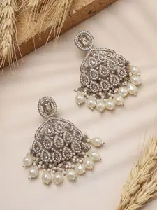 ANIKAS CREATION Gold-Plated Crystal Studded And Kundan Beaded Contemporary Drop Earrings