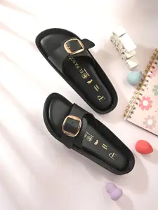 El Paso Women Faux Leather  Buckles Open Toe Flats