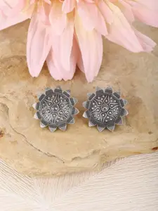 Sangria Antique Silver-Plated Sunburst Floral Shaped Oxidized Studs