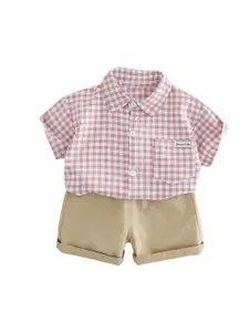 StyleCast x Revolte Infants Checked Spread Collar Pure Cotton Shirt With Shorts
