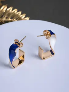 Designbox Twisted Square Shaped Enamelled Half Hoop Earrings
