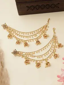 ANIKAS CREATION Gold-Plated Artificial Stones Studded And Pearls Beaded Ear Cuff Earrings