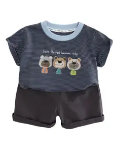 StyleCast x Revolte Boys Striped Round Neck Pure Cotton T-shirt with Shorts