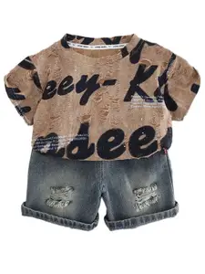 StyleCast x Revolte Infants Printed Round Neck Pure Cotton T-shirt With Shorts