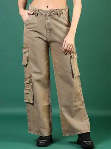 V-Mart Women Light Fade Cotton Mid-Rise Cargo Styles Jeans