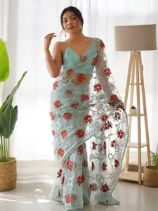 Anouk Floral Embroidered Net Designer Saree