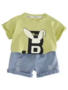 StyleCast x Revolte Infants Printed Pure Cotton T-shirt With Shorts