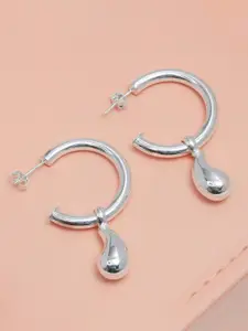LeCalla 925 Sterling Silver Silver-Plated Teardrop Shaped Hoop Earrings