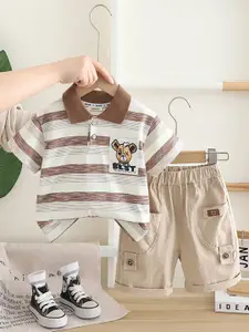INCLUD Boys Striped Polo T-shirt With Shorts