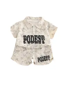 StyleCast x Revolte Boys Abstract Printed Pure Cotton Shirt Collar T-Shirt With Shorts