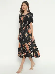 Raiyani Fashion Women  Floral Print Puff Sleeve Fit & Flare Midi Dress