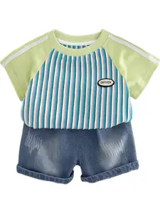 StyleCast x Revolte Boys Striped Pure Cotton T-shirt With Shorts