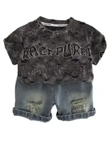 StyleCast x Revolte Boys Typograghy Printed Pure Cotton T-shirt With Shorts