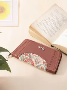 ZOUK Women Ethnic Motifs Printed Leather Zip Around Wallet