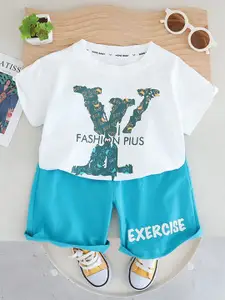 StyleCast x Revolte Boys Printed Round Neck Pure Cotton T-shirt with Shorts