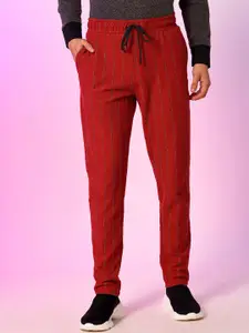Campus Sutra Men Striped Cotton Mid-Rise Track Pant
