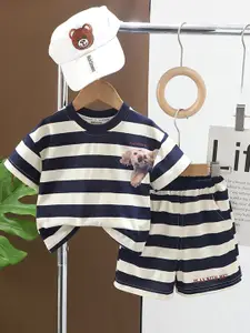 INCLUD Boys Striped Round Neck T-Shirt With Shorts