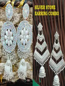 JMBW INTERNATIONAL Silver-Plated Artificial Beaded Geometric Shaped Drop Earrings