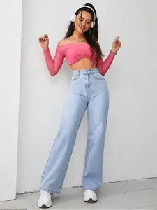 HIGH BUY Women Straight Fit High-Rise Heavy Fade Jeans