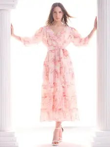 Vero Moda Floral Print Bishop Sleeve Layered Fit & Flare Maxi Dress