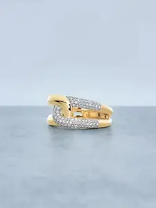 DressBerry Gold-Plated Cubic Zirconia Stone-Studded Adjustable Finger Ring