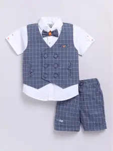 LITTLE COLLARS Boys Checked Waistcoat Half Sleeves Shirt And Pant Suit