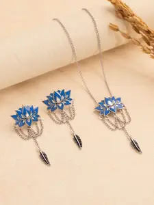 Voylla Boho Tribe Lotus Plume Oxidised Necklace Set