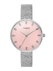 Timex Women Embellished Dial & Stainless Steel Bracelet Style Straps Analogue Watch TWEL21500
