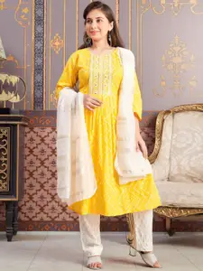 Sangria Girls Bandhani Printed Round Neck Thread Work Pleated A-Line Kurta