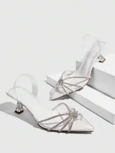 PURPLEHUNT Embellished PU Slim Heeled Peep Toes