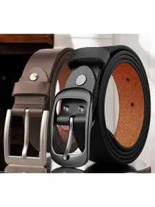 Roadster BELT Men Set Of 2 Textured  Leather Formal Belts