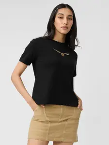 The Souled Store Women Graphic Printed Round Neck Cotton Relaxed Fit T-shirt