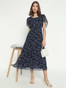 Raiyani Fashion Polka Dots Print Flared Sleeve Fit & Flare Midi Dress