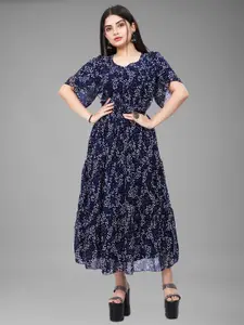 Raiyani Fashion Women Floral Print Round Neck Flared Sleeve Fit & Flare Midi Dress
