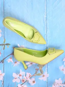 Jove Printed PU Slim Heeled Pumps with Buckles