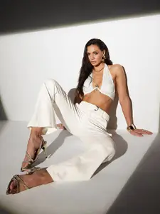 Miss Chase Women Wide Leg High-Rise Light Fade Stretchable Jeans